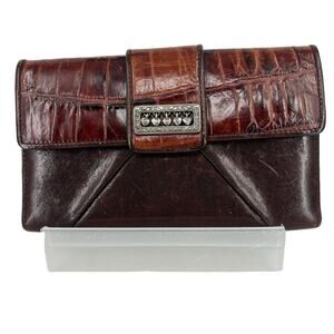 Brighton Wallet Brown Reptile Embossed Leather Floating Heart Folding Checkbook